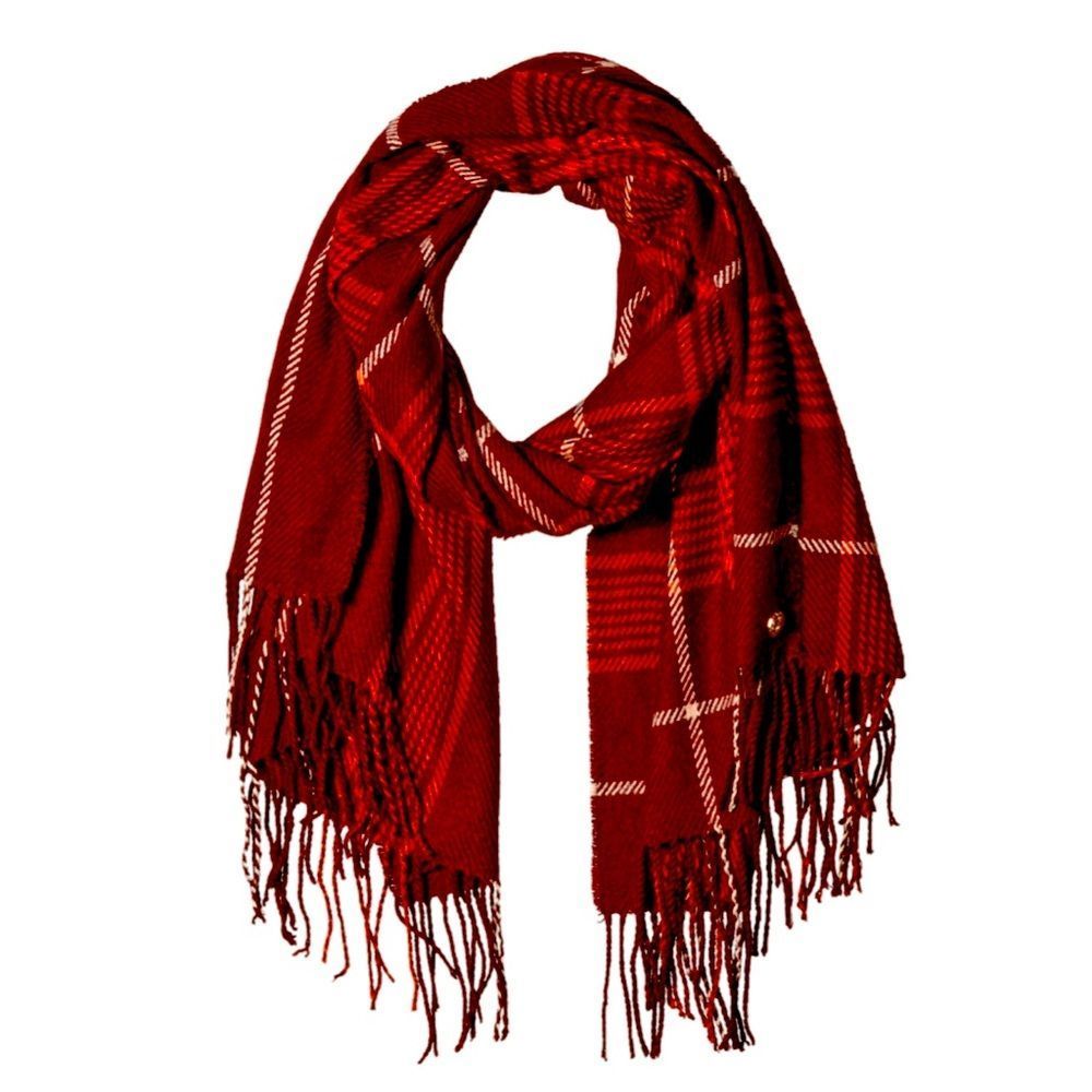 AK Anne Klein Women's Red Oversized Plaid Woven Wrap Scarf with Fringe NWT